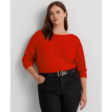 Lauren Ralph Lauren Plus-Size Dolman-Sleeve Boatneck Sweater – Martin Red Lurex, 2X