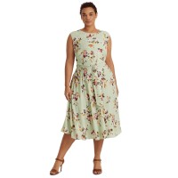 LAUREN Ralph Lauren Plus-Size Floral Bubble Crepe Dress ,18w, Green
