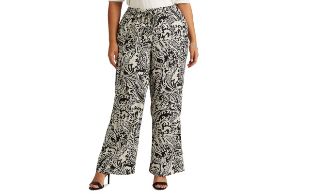 Lauren Ralph Lauren Plus-Size Paisley-Print Crepe Polo Black/Cream, 3X Plus