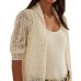 LAUREN Ralph Lauren Pointelle Puff-Sleeve Linen Cardigan, Cream , Medium