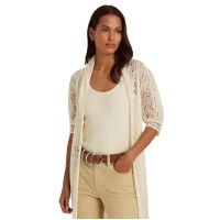 LAUREN Ralph Lauren Pointelle Puff-Sleeve Linen Cardigan, Cream , Medium