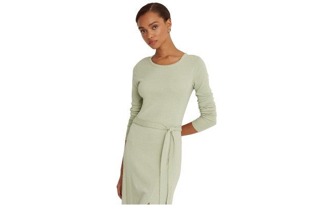 LAUREN Ralph Lauren Ribbed Long Sleeve Dress, Medium, Green