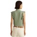  Ruffle-Sleeve Tie Neck Top, Green, Small
