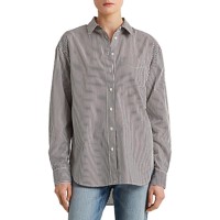 Lauren Ralph Lauren Striped Cotton Buttoned Top Pinot Noir White XXLarge