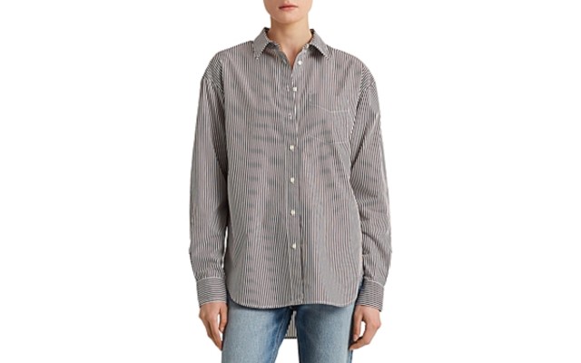  Striped Cotton Buttoned Top Pinot Noir White XXLarge