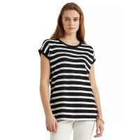 Lauren Ralph Lauren Striped Short Sleeve Sweater,Black, Medium