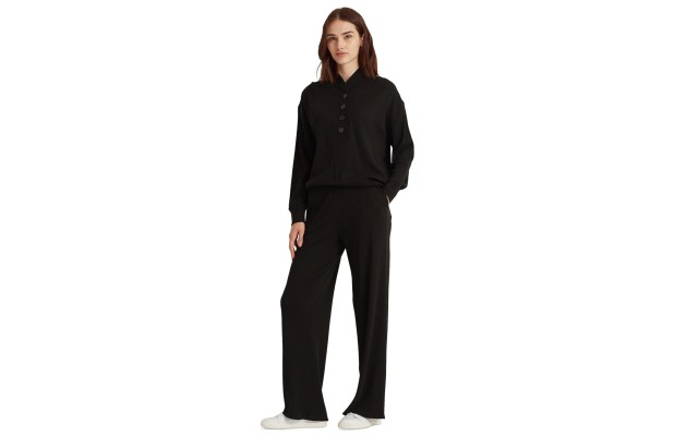 Lauren Ralph Lauren Thermal Waffle-knit Sweatshirt Polo Black Medium