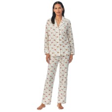 Lauren Ralph Lauren Women’s 2-Pc. Printed Fleece Packaged Pajamas Set – Ivory Floral, X-Large