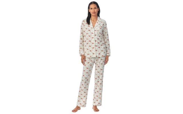  Women’s 2-Pc. Printed Fleece Packaged Pajamas Set – Ivory Floral, X-Large