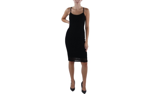  Womens Crochet Midi Sundress, Black, Small