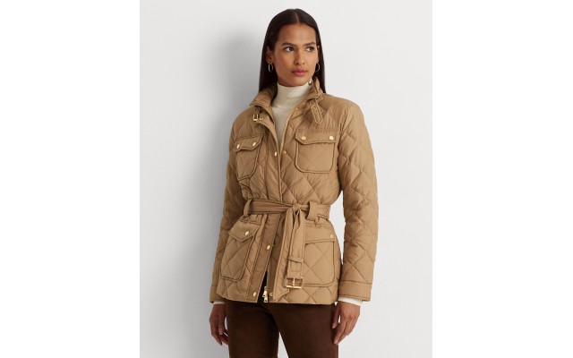 Women’s Diamond-Quilted Down Coat – Classic Camel, XX-Large