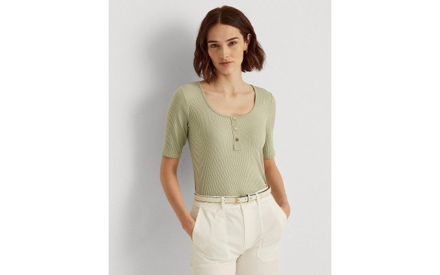  Women’s Elbow-Sleeve Henley Top, Sage, Medium