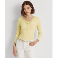 Lauren Ralph Lauren Women’s Lace-Trim Henley Top, Yellow, X-Large