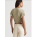Lauren  Womens Linen Blend Jersey Flutter Sleeve Top, Ranch Sage, Large