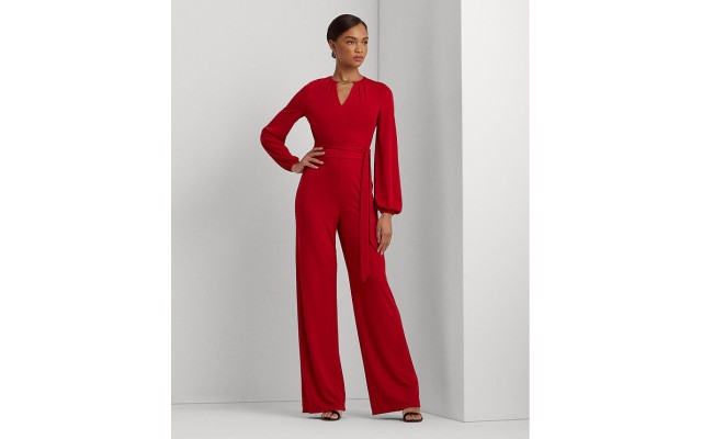  Women’s Logo-Trim Jersey Wide-Leg Jumpsuit, Martin Red, XS