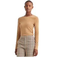 Lauren Ralph Lauren Womens Long Sleeve Tee Pullover Top, Tan, Small