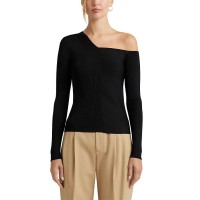 Lauren Ralph Lauren Women’s One-Shoulder Ribbed Sweater, Black, X-Small