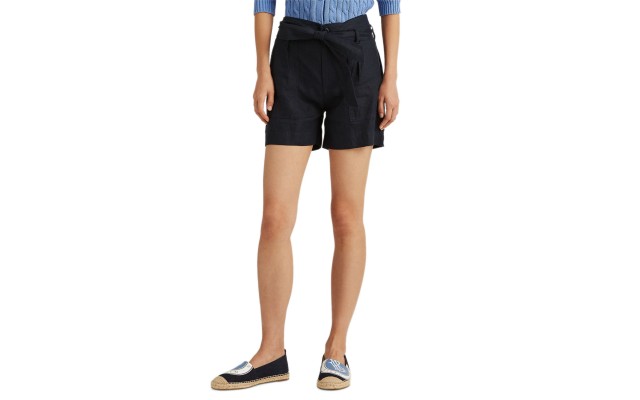  Women’s Petite High-rise Linen Shorts, Navy, 6P
