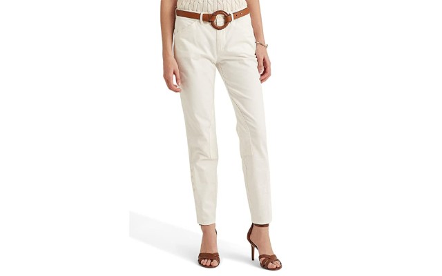  Womens Petite Stretch Chino Ankle Pants, White, 12P