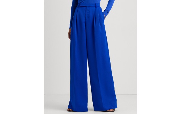  Women’s Pleated Satin Crepe Wide-Leg Pants – Sapphire Star, 18