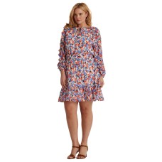 Lauren Ralph Lauren Women’s Plus Floral Georgette Dress (20W, Blue/Orange)