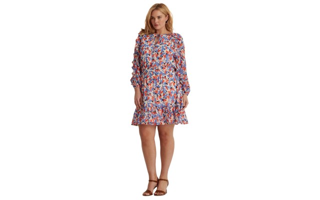 Lauren Ralph Lauren Women’s Plus Floral Georgette Dress (20W, Blue/Orange)