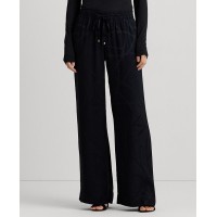 Lauren Ralph Lauren Women’s Plus Size Belting-Motif Jacquard Wide-Leg Pants, Black, 3X