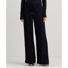Lauren Ralph Lauren Women’s Plus Size Belting-Motif Jacquard Wide-Leg Pants, Black, 3X