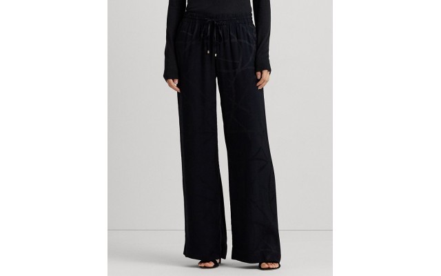  Women’s Plus Size Belting-Motif Jacquard Wide-Leg Pants, Black, 3X