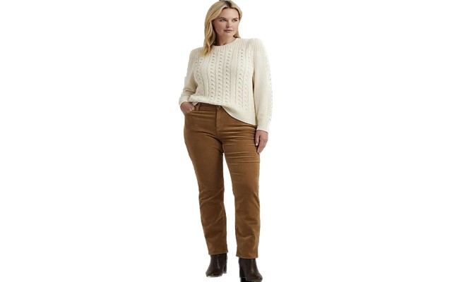  Women’s Plus Size Corduroy Mid Rise Straight Pants, 18W, Camel
