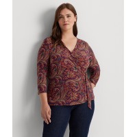 Lauren Ralph Lauren Womens Plus Size Paisley Faux-Wrap Top – Orange/Purple/Multi, 2X