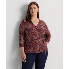 Lauren Ralph Lauren Womens Plus Size Paisley Faux-Wrap Top – Orange/Purple/Multi, 2X