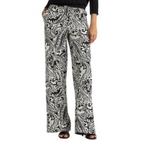 Lauren Ralph Lauren Womens Plus-Size Paisley-Print Crepe Wide-Leg Pants, Black/Cream