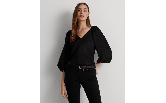  Women’s Satin Shantung Bubble-Sleeve Blouse – Black, 8