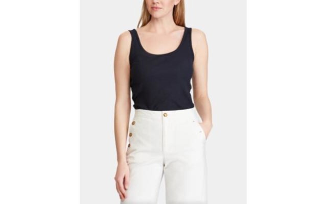  Womens Sleeveless Ribbed Tank Top, Navy, X-Large