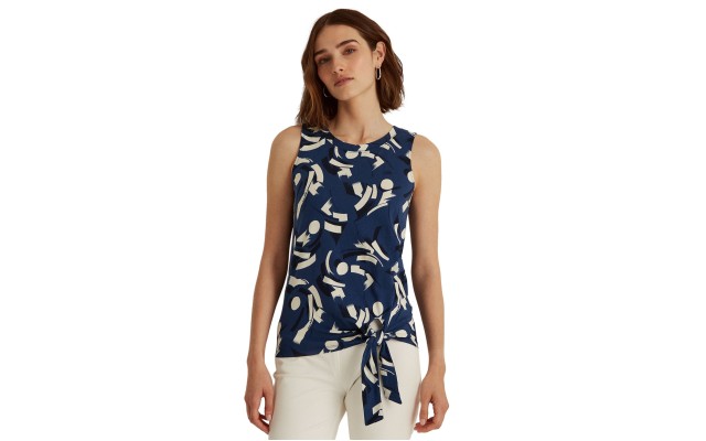  Women’s Tie-Front Sleeveless Top, Navy, S