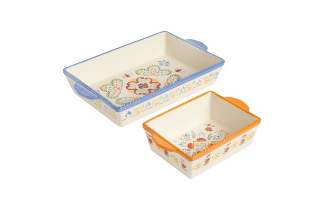  Tierra Hand Painted 2 Piece 3.9 Qt and 1.6 Qt Rectangular Bakeware Set