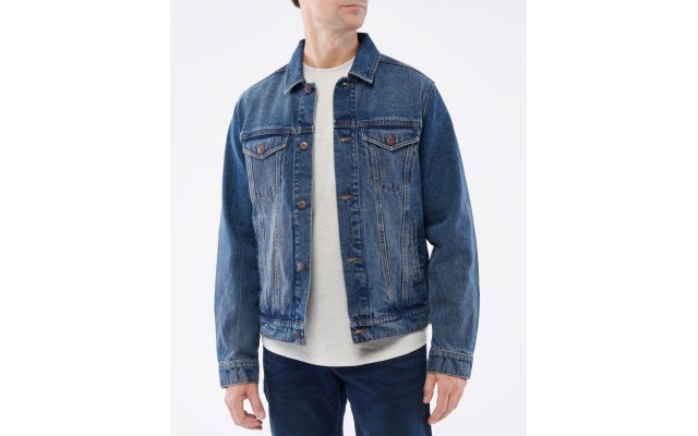  Men’s Denim Trucker Jacket, Blue, Large