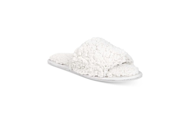  Faux-Berber Slide Slippers (Silver, M)