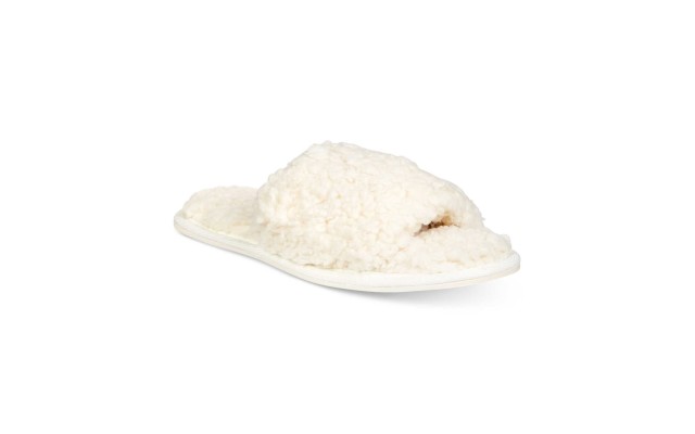  Women’s Faux-Berber Slide Slippers (Natural, M)