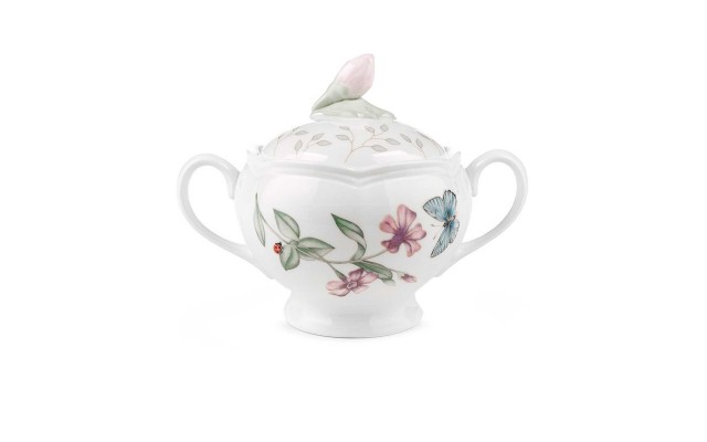  Butterfly Meadow Handled Porcelain Sugar Bowl, White, 5”