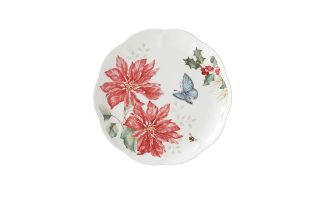  Butterfly Meadow Poinsettia Accent Plate, Red, 9″