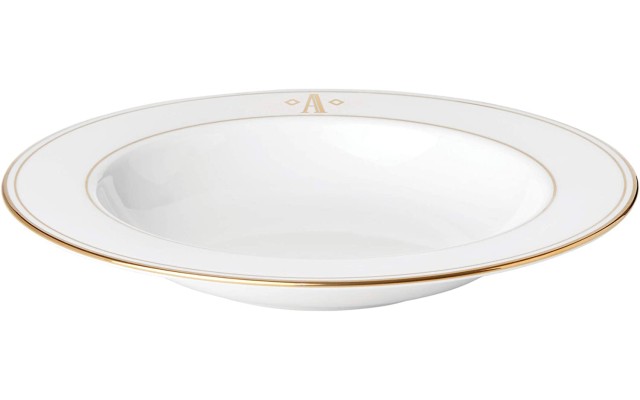  Federal White/Gold Monogram Pasta/Rim Soup Bowl, Block Letters, A, 9”