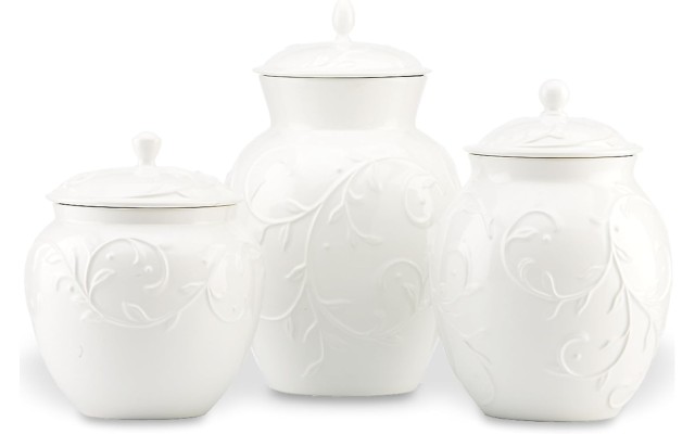  Opal Innocence Carved 3-Piece Canister Set, White