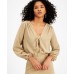 Lerumi Womens Everly Tie-Front Tops, Beige, Large