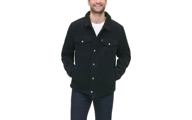 Levi’s Mens Black Fleece Lined Zip Up Jacket, Medium, Black