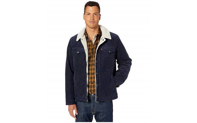 Levi’s Men’s Fleece-Lined Corduroy Trucker Jacket, Navy, Large