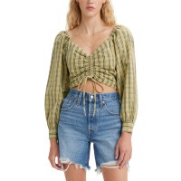 Levi’s Women’s Devin Cotton Drawstring-Front Long-Sleeve Top, Zelda Plaid, XS