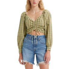 Levi’s Women’s Devin Cotton Drawstring-Front Long-Sleeve Top, Zelda Plaid, XS