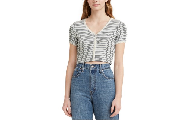 Levi’s Women’s Gema Short Sleeve Stripe Tee Shirt, White, Medium